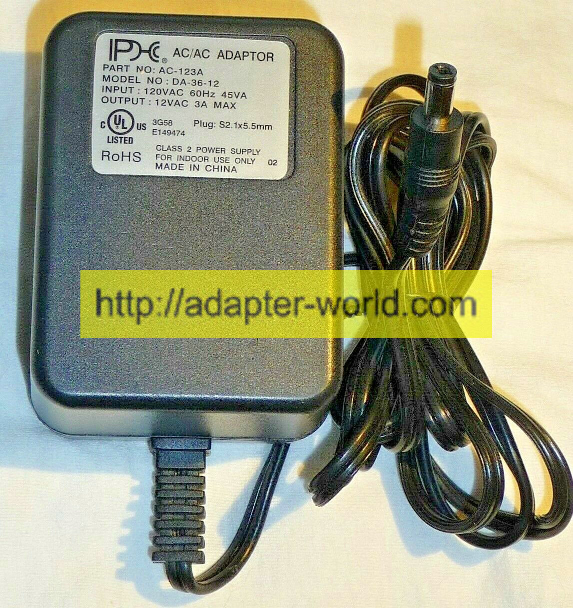 *100% Brand NEW* PHC 12 VAC 3A Max DA-36-12 AC-123A AC/AC Adapter 2.1 x 5.5mm